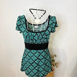 The perfect dainty vintage 90s y2k turquoise blue fitted babydoll top